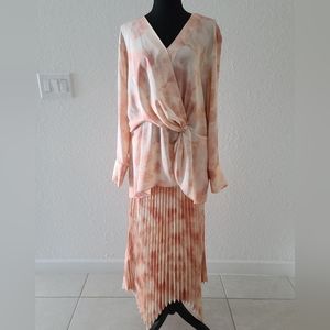 Vince Camuto Pleated Spring Safari Maxi Skirt Pink Tuberose with Matching Top